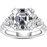 Gobaalele 3ct-7ct Cubic Zirconia 3 Stones Engagement Rings 5A Grade Simulated Diamond Cushion Cut/Emerald Cut/Asscher Cut/Heart Cut CZ Anniversary Promise Wedding Rings for Women