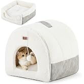 ZOMISIA 2in1 Cat Bed Cave for Indoor Cats Enclosed Bed with Washable Pillow | 15 inch, Foldable Cat Hideaway with Non-Slip Bottom, Cozy Cat Tent for Anxious Kitten, Easy to Assemble, with Fluffy Ball