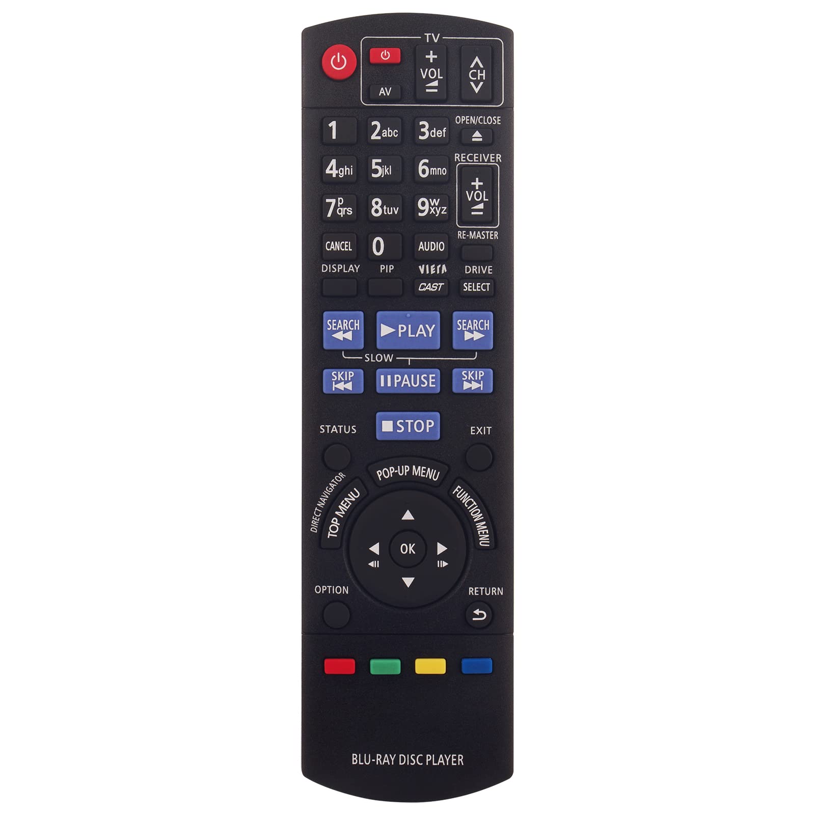 N2QAKB000077 Sub N2QAKB000082 N2QAKB000083 Replacement Remote Control Fit for Panasonic Blu-ray Disc Player DMP-BDT100 DMP-BD65 DMP-BD45 DMP-BDT100EE DMP-BDT100EG DMP-BD65EG-K DMP-BD85EG-K