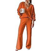 Fixmatti Women 2 Piece Knit Set Long Sleeve Pullover Sweater Top Wide Leg Pant Sweatsuit Outfits