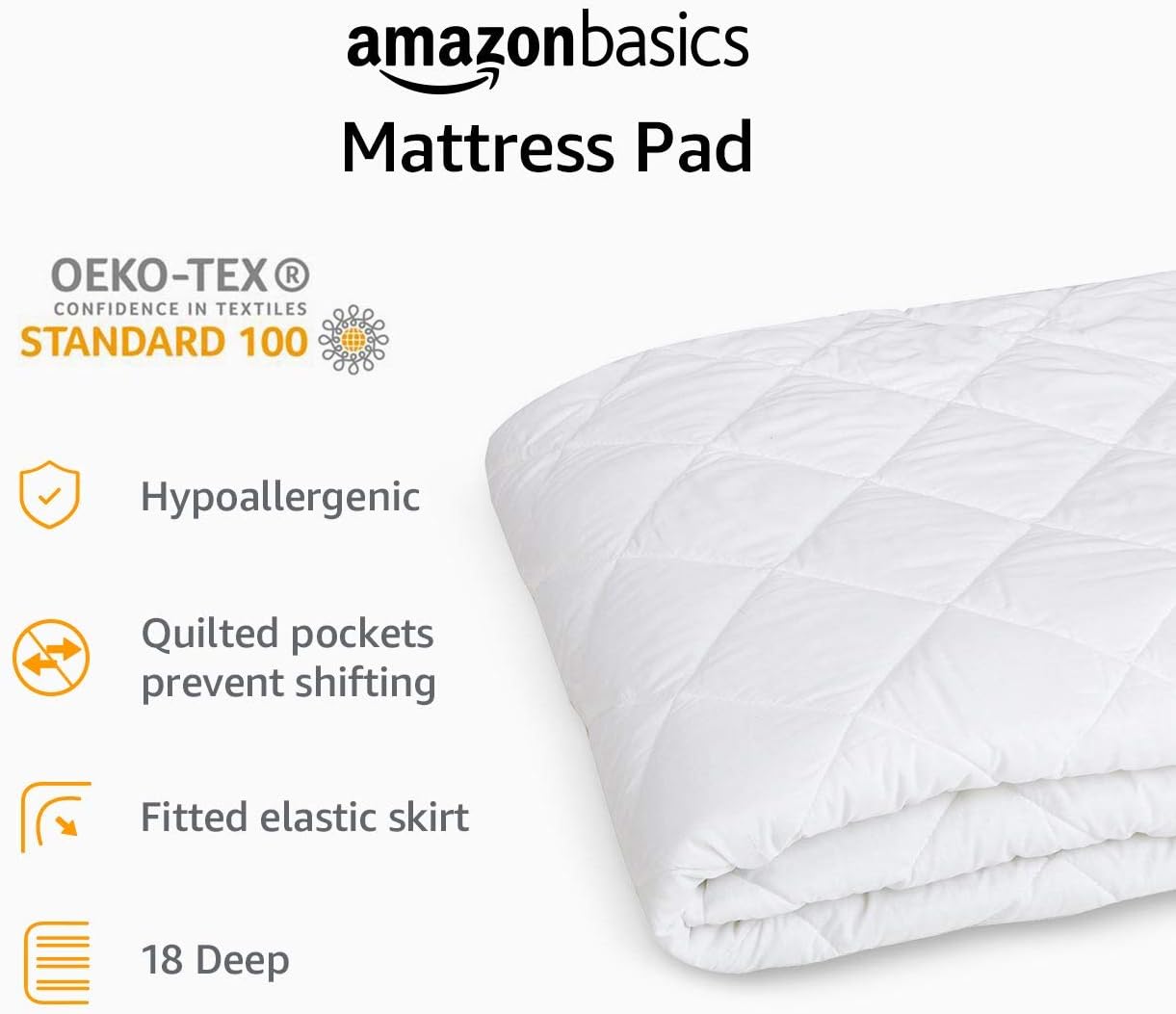 Basics Hypoallergenic Quilted Mattress Topper Pad Cover - 18 Inch Deep, Full: Home & Kitchen
