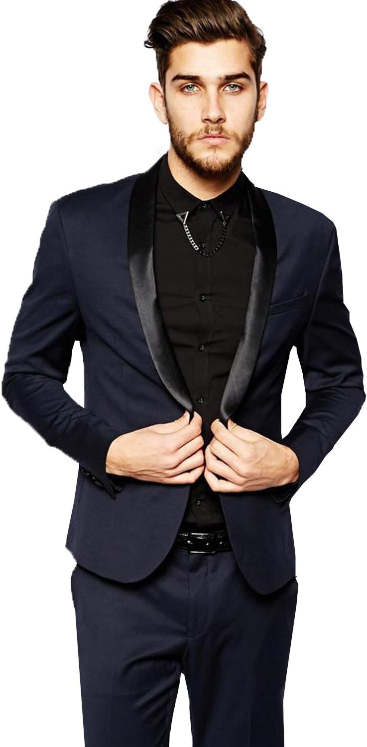 Men's Shawl Lapel 2-Pieces Suit One Buttons Blazer Jacket Pants Business Tuxedoes
