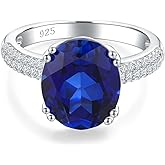 AIBAO Sterling Silver Oval Engagement Rings for Women Large Ruby/Sapphire/Emerald/Aquamarine/Peridot/Amethyst Birthstone Ring Anniversary Wedding Jewelry Size 6 to 10