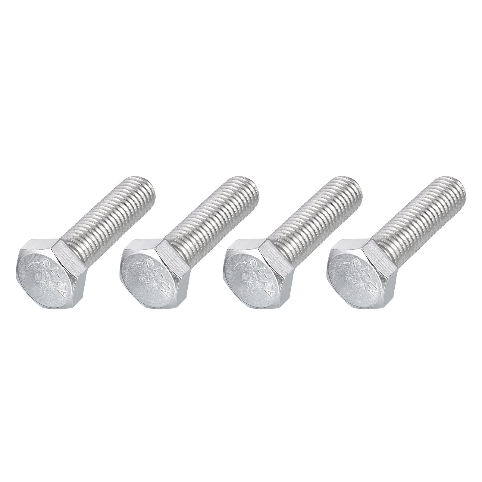 METALLIXITY Hex Bolts (M12-1.75x45mm) 4Pcs, 304 Stainless Steel Coarse Fully Threaded Hex Head Screw Bolt Machine Screws - for Furniture Repair, Silver