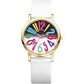 OIDEA Silicone Strap Watch for Women: Big Colorful Arabic Numbers Dial Easy Reader Watch Adjustable Band Ladies Watches