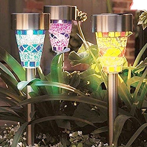 ZLZH 3 pack Solar Lights Outdoor, Garden Pathway Light Bight 8 Lumen 3 Color Mosaic Lampshade White LED Stainless Steel Landscape Lighting for Path Walkway Driveway Patio Yard