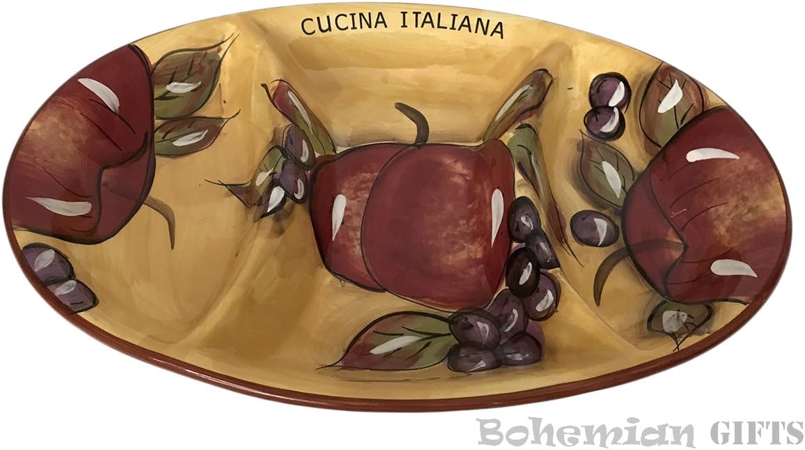 Classic Cucina Italiana Ceramic 3 Section Appetizer Oval Serving Tray Serving Dish Honey Fruit Décor