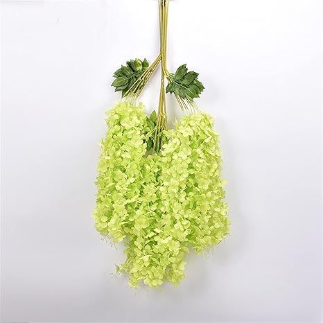 Amazon ウェディングブーケ 造花藤の花紫の天井の天井の花の座っている屋内の結婚式の装飾藤の花つる植物diy 永遠の花 Color Encrypted Green 12 フラワーデコレーション オンライン通販