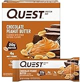 Quest Nutrition Chocolate Peanut Butter Protein Bars, 20g Protein, 1g Sugar, 5g Net Carb, Gluten Free, Keto Friendly, 4 Count