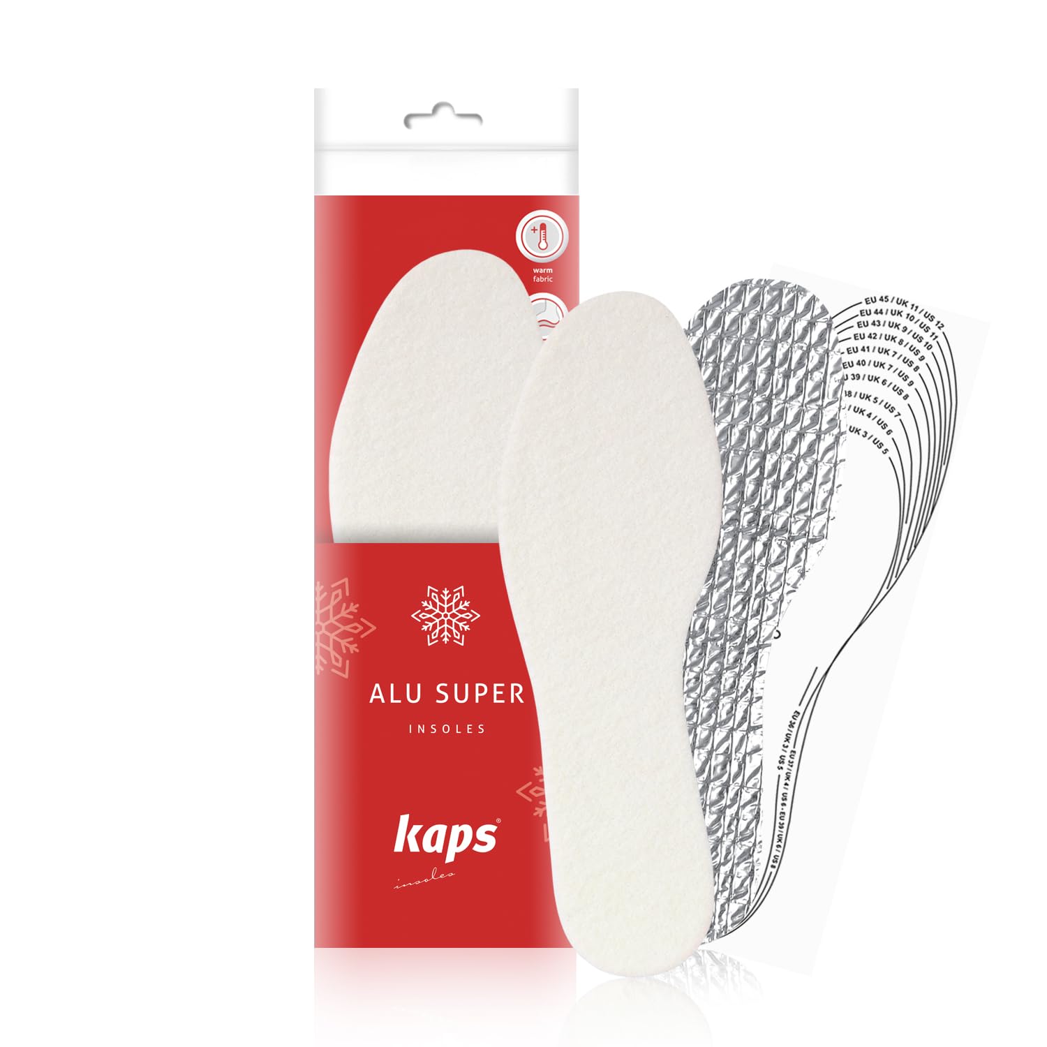 Kaps  Alu Super, Thermal and Insulating Triple Layer Shoe Insoles for Winter, Made in Europe, All size, cut-to-fit, Multicolour