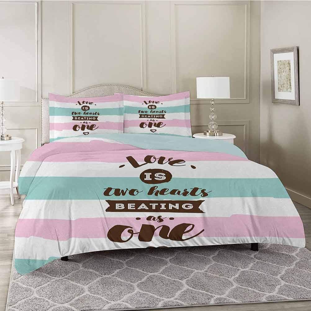 Romantic Duvet Cover Set, Love is Two Hearts Beating As One Retro