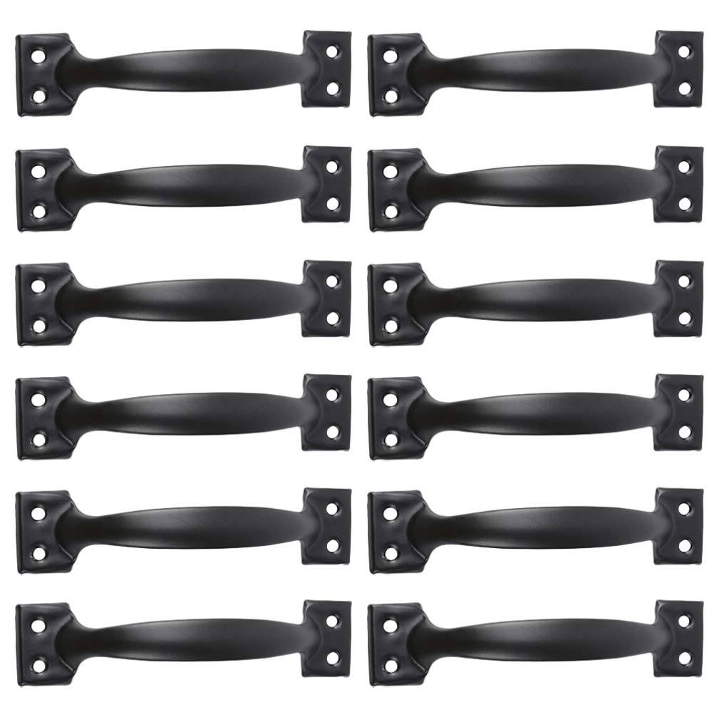 Cabilock 12pcs Black Door Pull Handles Rustic Gate Handle Cabinets Furniture Wardrobe Hardware for Kitchen Outdoor Garage Interior 6 Inch