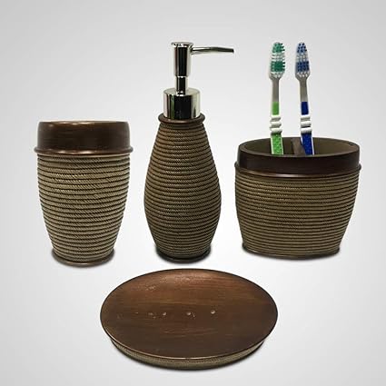 ARG HEALTH CARE Natural Stone Finish Resin 4 Pieces Bathroom Set-Liquid Soap Dispenser, Toothbrush, Tumbler and Soap Dish Holder