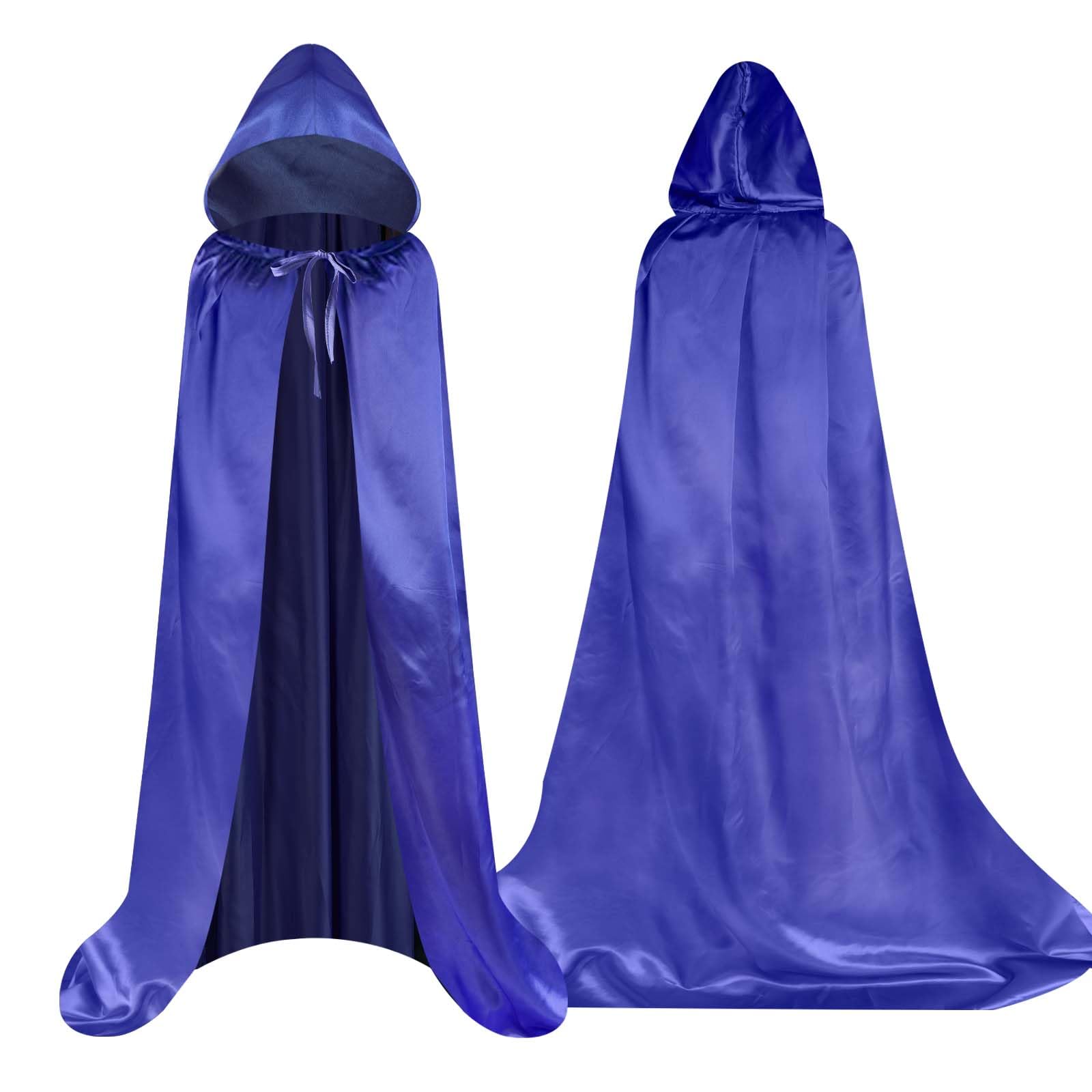 Aomig Adult Blue Hooded Cloak Long Cape, 150cm/59in, Unisex, One Size, Polyester, Halloween, Cosplay, Wizard, Witch, Vampire, Grim Reaper, Carnival, Fancy Dress Costume Accessory — image 1