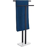 KOKOSIRI Free Standing Towel Racks Matte Black 2-Tier Towel Holder for Bathroom Floor Stand with Heavy Marble Base Thicken Steady Design Stainless Steel THS0005-BK
