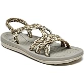 MEGNYA Women's Ladies Rubber Sole Athletic Hiking Shoes, Memory Foam Sole Slide Sandal, Arch Support Soft Rope Straps for Walking Vacation Sport Sandals White Size 10