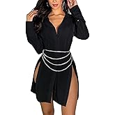 Shirt Dress for Women Sexy Button Down Date Night Dresses Ruched Slit Stand Collar Long Sleeve Blouses