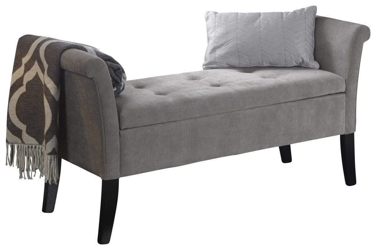 Home Source Window Storage Seat/Blanket Box with Luxury Buttoned Hinged Lid, Chenille Fabric, Silver, 66 x 136.5 x 45 cm