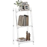 CRTERICX Small Acrylic Ladder Bookshelf, 3 Tier Clear Bookcase, Multipurpose Book Shelf for Living Room, Bathroom, Office, Modern, 11.6" D x 15.6" W x 32" H
