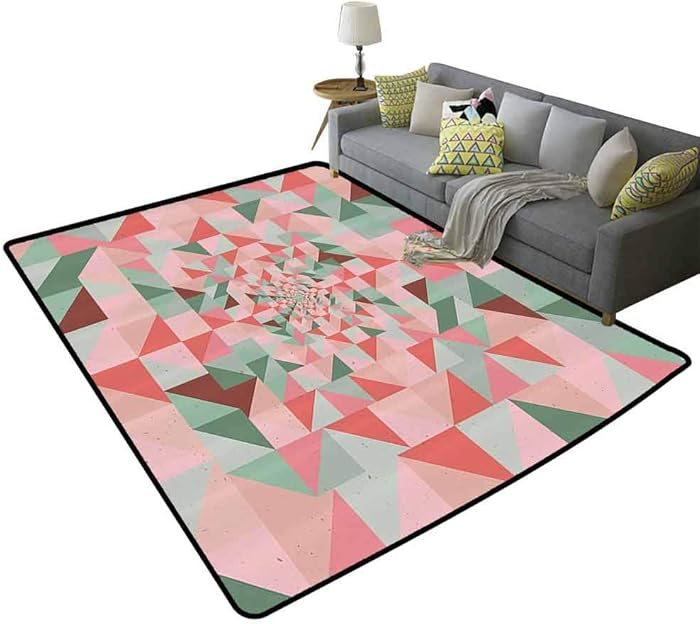 Retro Style Art Multifunctional Rug Unusual Composition of Geometry Shapes Design Suitable for Bedroom, Living Room Pink Salmon Bisque, 5'x 6'(150x180cm)