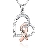 Cargari Breast Cancer Necklace for Women 925 Sterling Silver Pink Ribbon Pendant Jewelry Cancer Survivor Gifts Jewelry for Women