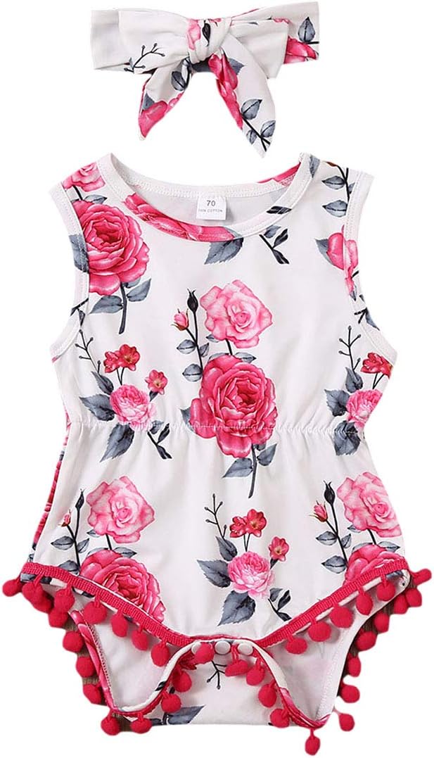 Infant Baby Girls Floral Romper Bodysuit Sleeveless Jumpsuit Outfit Summer Clothes