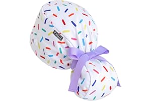 TOVELLE Scrub Caps Women Ponytail – Sprinkle White Double-Sided Printed Surgical Hat with Buttons and Sweatband, Soft Nurse Cap for Long Hair, Helps Reduce Static Buildup