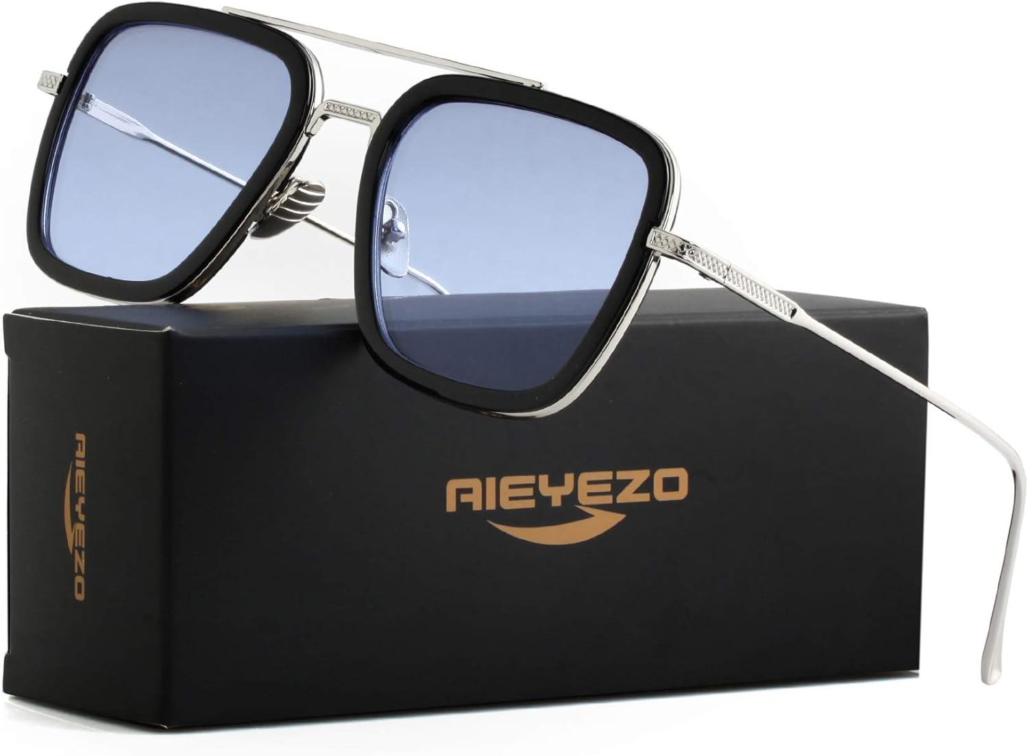 Tony Stark Sunglasses Vintage Square Metal Frame Eyeglasses for Men Women - Iron Man and Spider-Man Sun Glasses (Spider Man Same Color): Clothing
