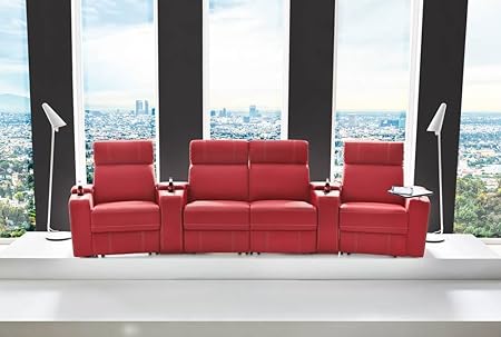 4er Cinema Sessel, Kunstleder in rot, verstellbar durch Halbautomatik