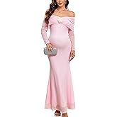 AISWI Maternity Off The Shoulder Mermaid Maxi Dress Mesh Bodycon Pregnancy Dresses Baby Shower Photoshoot with Floral