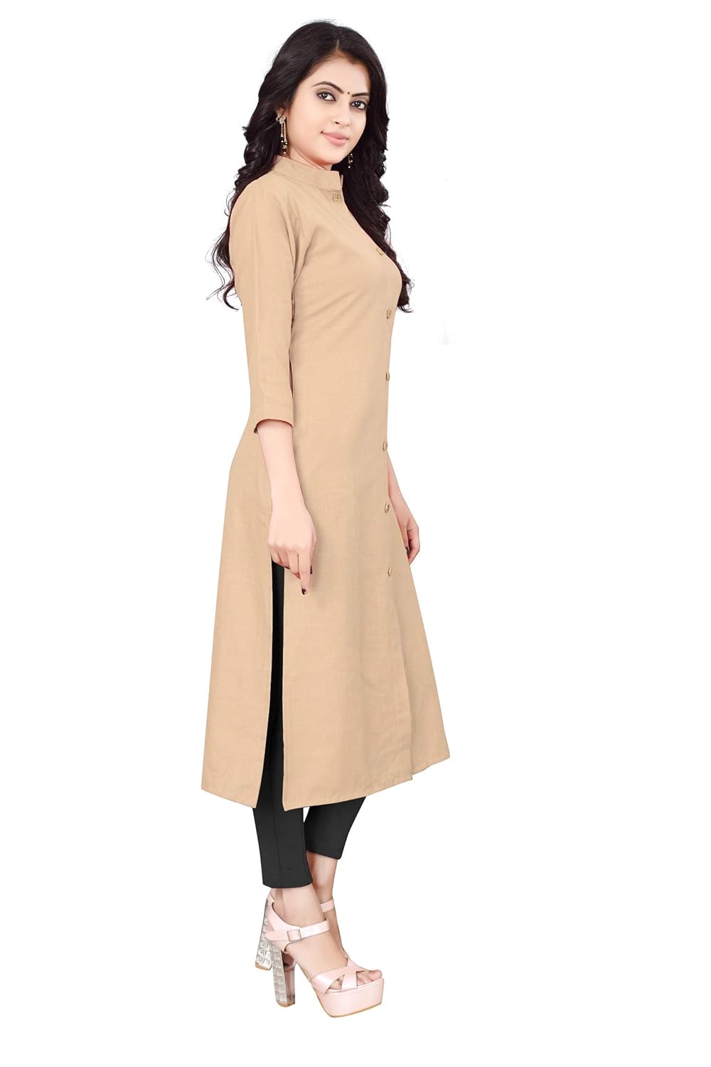 om sai latest creation women's slub rayon 3/4 sleeves stitched kurti