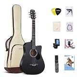 Lankro 38 inch Guitar Black Acoustic Guitar Beginner kit Adult Cutaway Acoustic Guitar Guitarras Starter Set Bundle with Padded Gig Bag, Strap, Capo, Strings, Picks