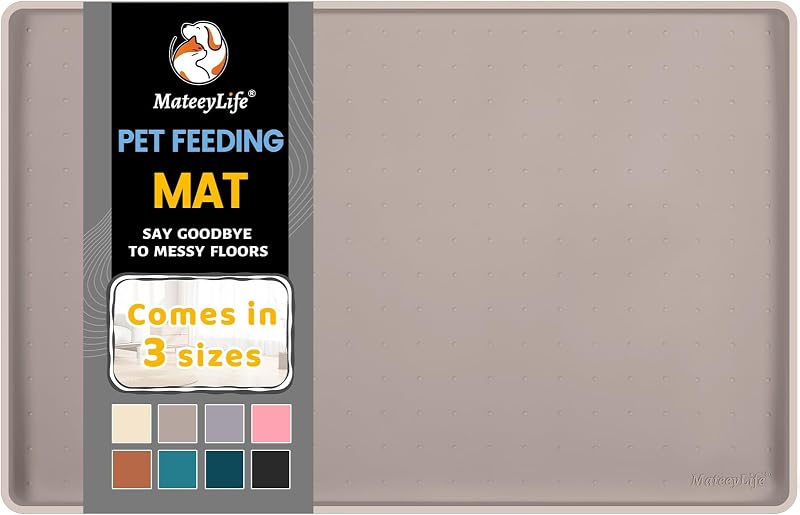MateeyLife Cat & Dog Food Mat Silicone Anti Slip Waterproof Taupe 61x40cm
