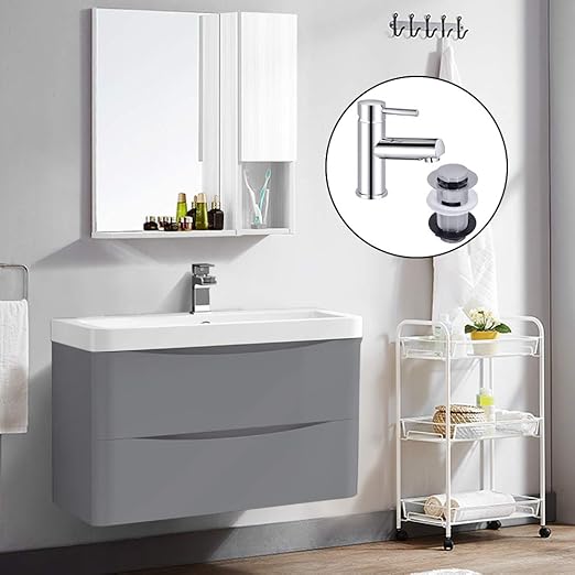 Nrg 800mm Gloss Grey 2 Drawer Wall Hung Bathroom Cabinet Vanity