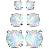 Barzel 18K White Gold Plated Created Opal Stud Earrings 3 Pack Set