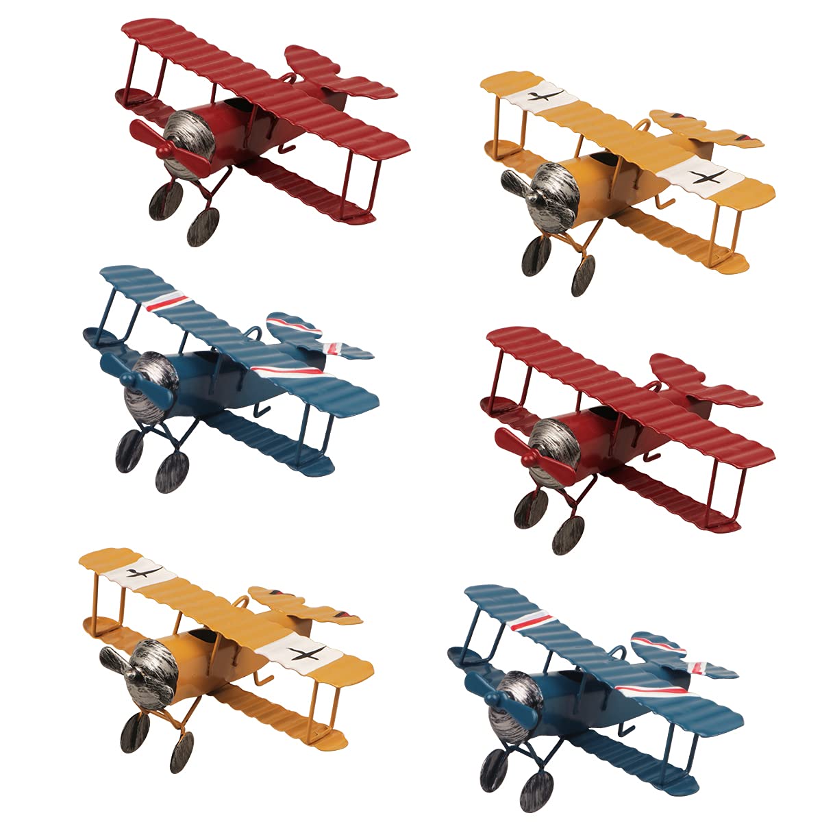 YIYA 6 PCS Metal Airplane Decoration Hanging Airplane Ornament for Boys Room, Photo Props, Desktop, Office, Bedroom, Home, 3 Colors