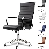 Okeysen Office Desk Chair, Ergonomic Leather Modern Conference Room Chairs, Executive Ribbed Height Adjustable Swivel Rolling Chair for Home Office. (Black)