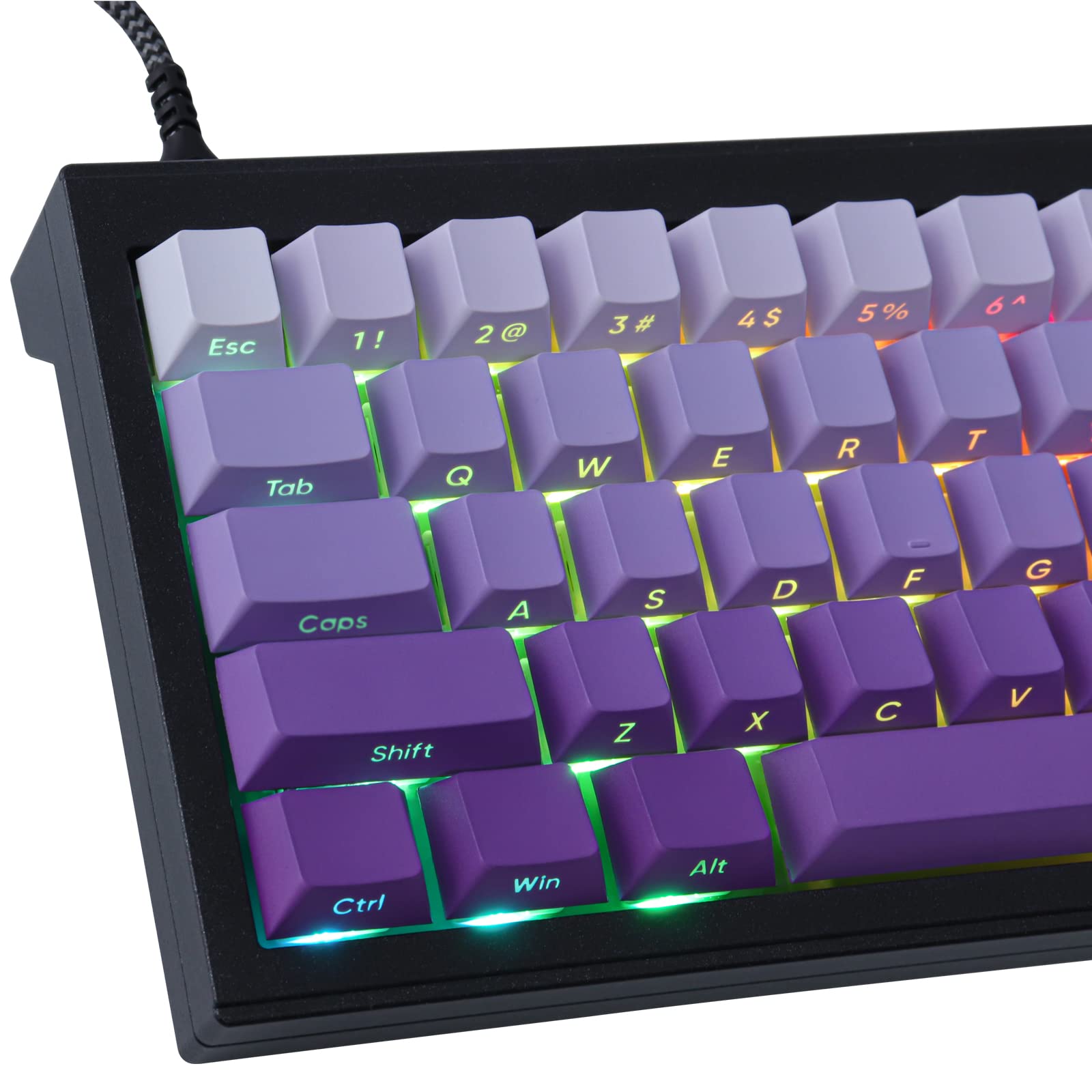Keycaps PBT Transparent Keycaps Letter Side Engraved Purple Gradient Keycap 135 Keys Custom Keycap for Cherry MX Switches Mechanical Keyboards (Cherry Profile)