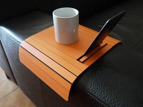 wooden sofa arm table with iphone