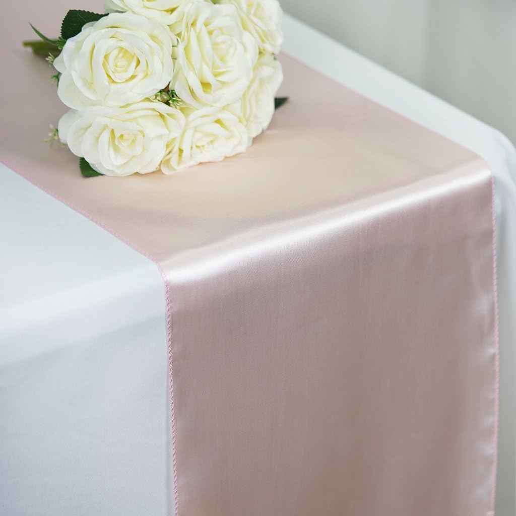 Tiger Chef 12-Pack Blush 12 x 108 inches Long Satin Table Runner for Wedding, Table Runners fit Rectange and Round Table Decorations for Birthday Parties, Banquets, Graduations, Engagements: Home & Kitchen