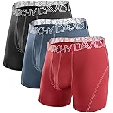 DAVID ARCHY Mens Performance Boxer Briefs 3 Pack, 3D Support Pouch & No Ride-Up Design Moisture-Wicking Sport Underwear