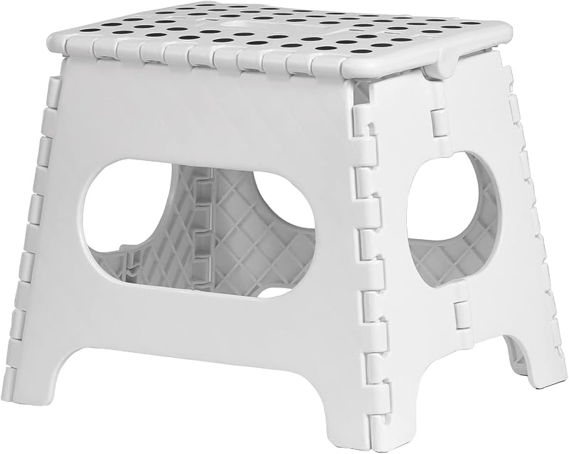 iTrend 11 Inch Folding Step Stool Heavy Duty Anti-Skid Carry Handle White Black