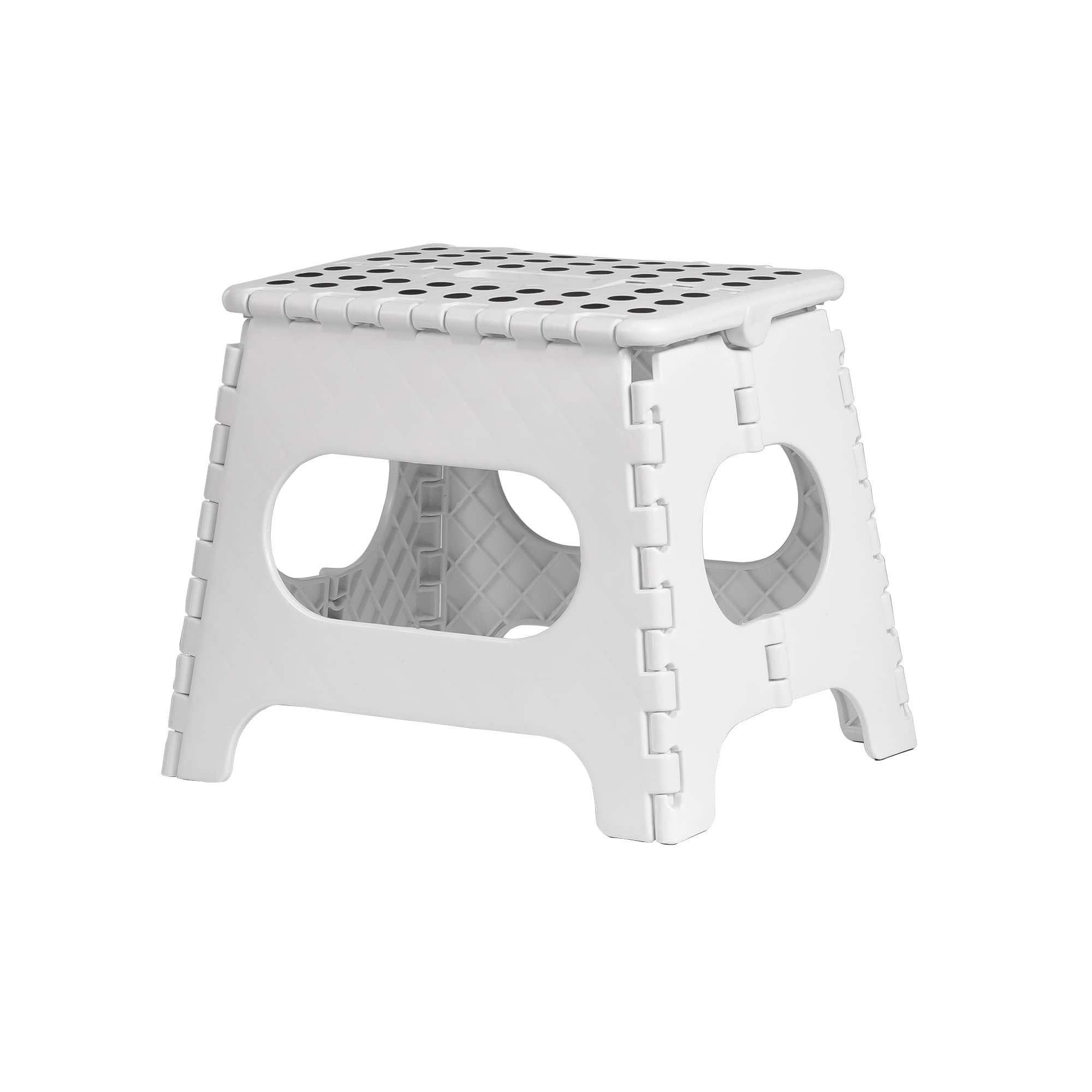 iTrend 11 Inch Folding Step Stool - Heavy Duty Plastic for Adults & Kids - Opens with one Flip - Anti Skid Lightweight for Kitchen, Bathroom and Bedroom - White & Black