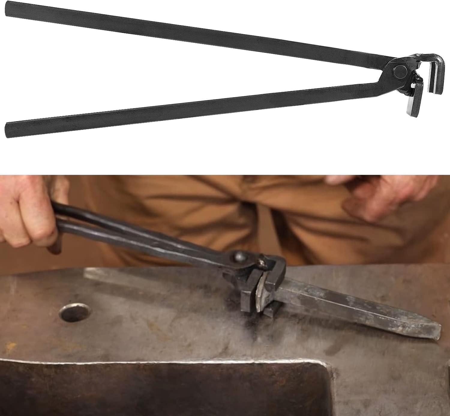 Blacksmith Tongs Quick Railroad Spike Tongs, RR Spike Head Tongs for Holding Railroad Spikes, About 38.5cm (15in) Total Long