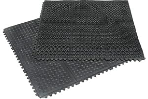 Rubber-Cal "Revolution Diamond-Plate" Interlocking Rubber Floor - 5/8 x 36 x 36-inch Rubber Tiles - Black