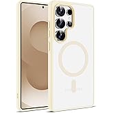 Cyberowl Compatible with Samsung Galaxy S25 Ultra,Compatible with MagSafe Transparent Clear Design Frame Matte Phone Case Shockproof Protective Cover for Women Girls White