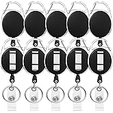 Retractable Badge Holder with Carabiner Reel Clip and Key Ring for ID Card Key Keychain Holders Black 10 Pieces by Moever