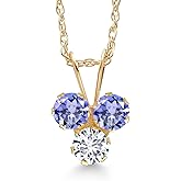 Gem Stone King 14K Yellow Gold Blue Tanzanite and White Lab Grown Diamond 3-Stone Pendant Necklace For Women (0.40 Cttw, Gemstone December Birthstone, Round 3MM, 18 Inch Chain)