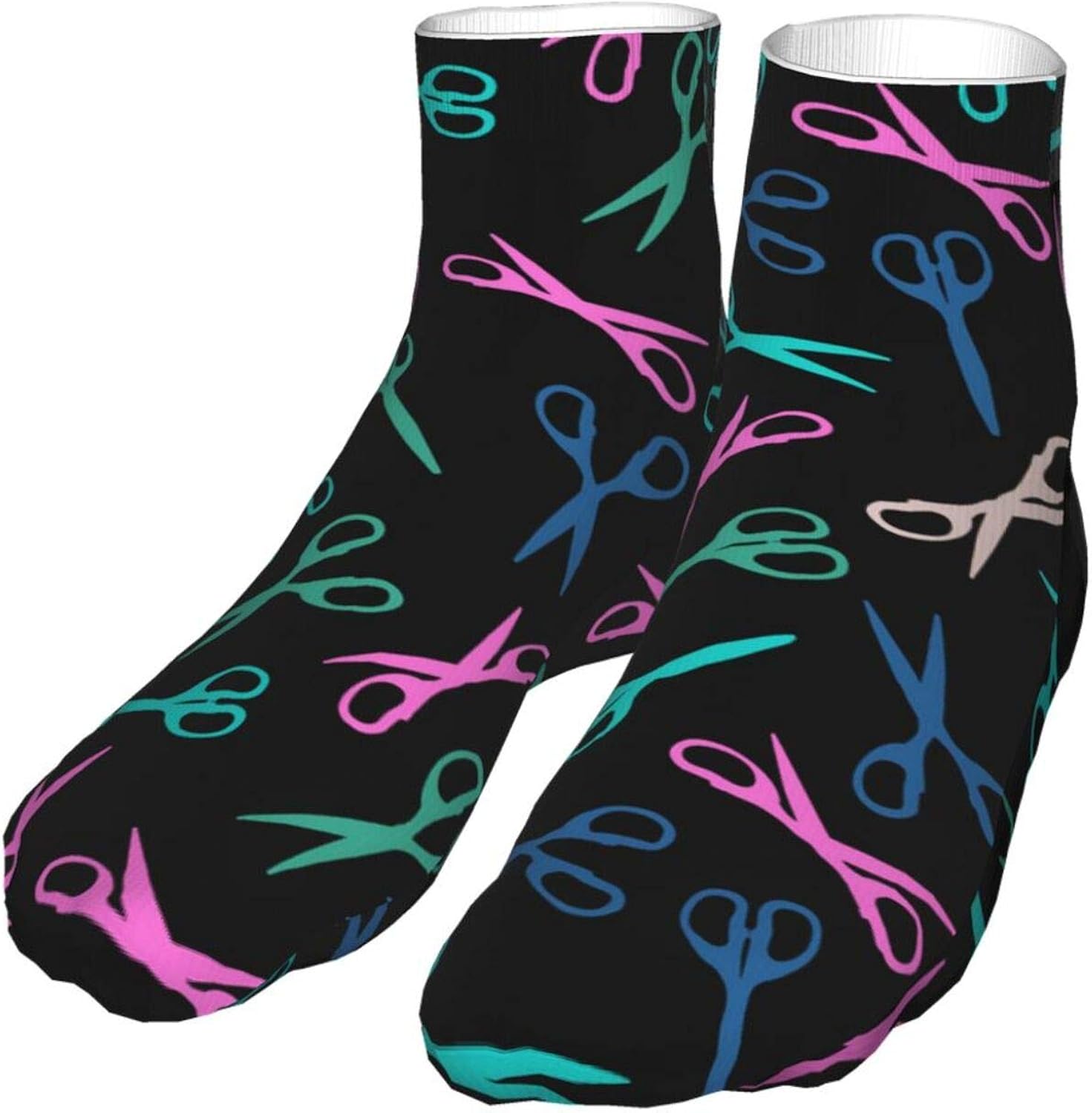 Colorful Hairdresser Scissor Unisex Seamless Splicing Thickened Elastic Knitted Socks Casual
