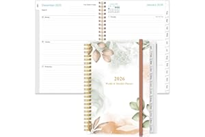 HEVEBOIK 2026 Planner - A5 Weekly & Monthly Planner Spiral Bound, January 2026 - December 2026, with Flexible Cover, Tabs, Inner Pocket, 6.4" x 8.5", Rose Leaf